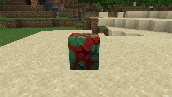 A Minecraft Sniffer egg in the middle of hatching. It has cracks on its surface.