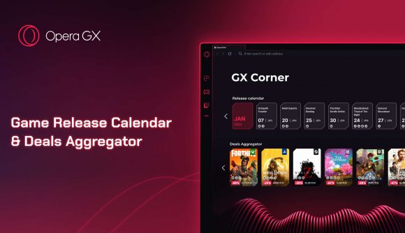 Opera GX's game release calendar shown in a screenshot
