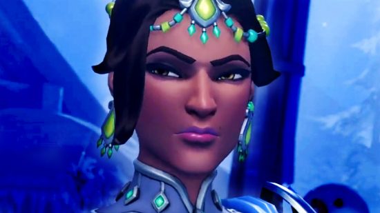 Overwatch 2 Symmetra bug - the Indian damage hero makes a frustrated side-eye expression