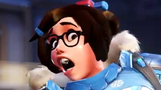 Overwatch 2 Cassidy Mei counter - Mei recoils with a shocked expression