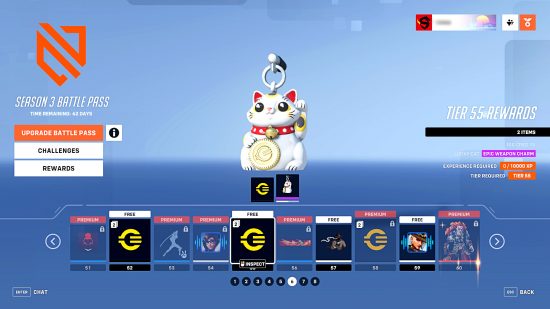 Overwatch 2 season 3 battle pass - screenshot showing tier rewards, with the Overwatch Credits logo featured in gold instead of its usual white