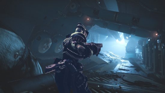 Presage is coming back to Destiny 2 via exotic rotator missions: A Lightfall Guardian walks through the Presage backdrop.