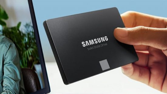 Hand holding Samsung Evo 870 SSD