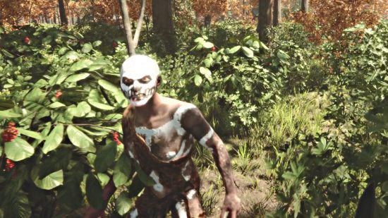 Sons of the Forest tips and tricks: A close-up image of an angry cannibal.
