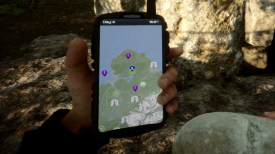 Synowie Wskazówki dotyczące przetrwania lasu: Trzy lokalizatory GPS są oznaczone na urządzeniu śledzącym GPS