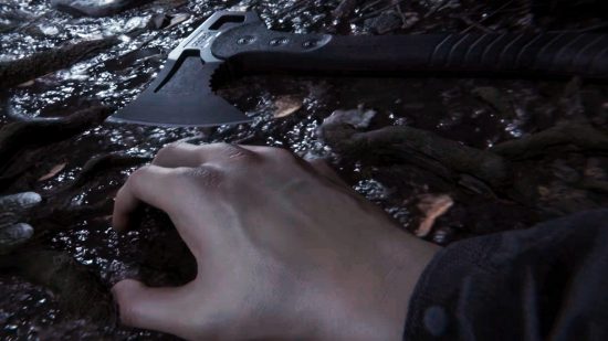 जंगलातील शस्त्रास्त्रांचे मुलगे: प्रोटॅगनिस्ट जमिनीवर आहे, त्याचा हात कु ax ्हाडीजवळ आहे