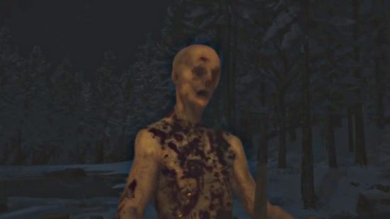 Sons of the Forest: An up-close image of an mutant attacking at night.