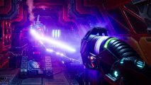 System Shock demo available right now for iconic FPS game remake: A sci fi laser pistol fires a bright purple beam in retro FPS game System Shock