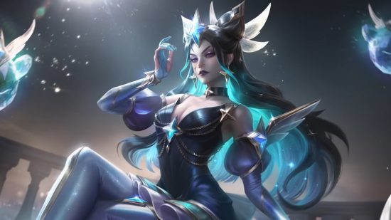 Teamfight Tactics patch 13.3 notes: Star Guardian sits among several floating crystal orb Tiny Tacticians on a balcony that looks out into space
