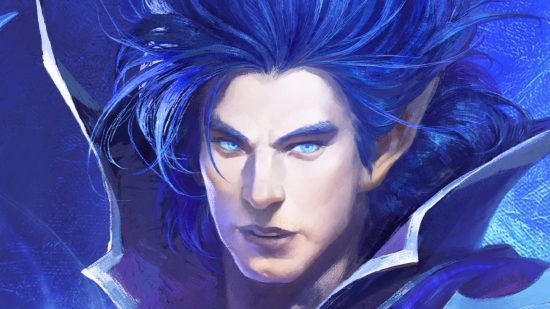WoW Dragonflight sales down on Shadowlands: a fantasy character from World of Warcraft with wild blue hair and piercing eyes