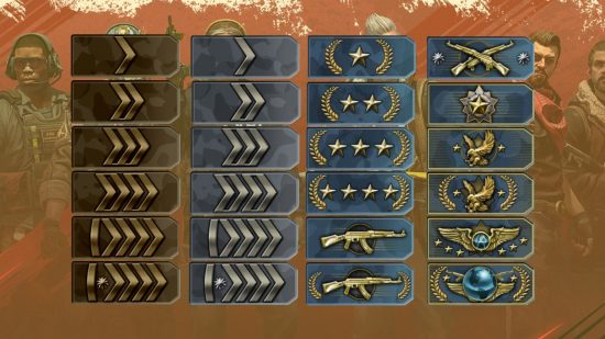 An image showing all of the different ranks in CSGO
