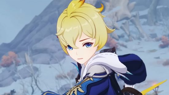 Genshin Impact fix nerfs Mika charged attack and fans are not pleased: anime boy with blonde hair and blue eyes