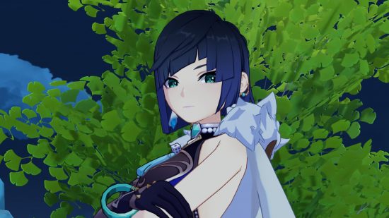 Genshin Impact Hu Tao and Yelan banners destroy previous sales record: anime girl with blue hair standing in front of a tree