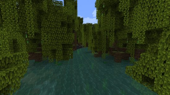 Minecraft seeds: Minecraft title screen seed - the same mangrove swamp that appears in the Minecraft loading screen.