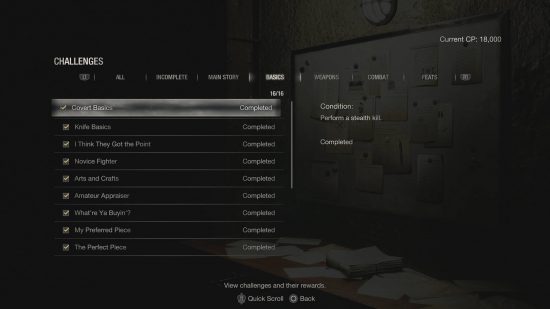 Resident Evil 4 Remake achievements - the challenge list for Basics.