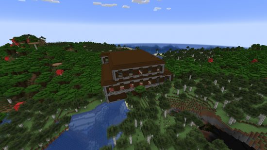 Minecraft seeds: Woodland Mansion seed - a large woodland mansion surrounded by trees.
