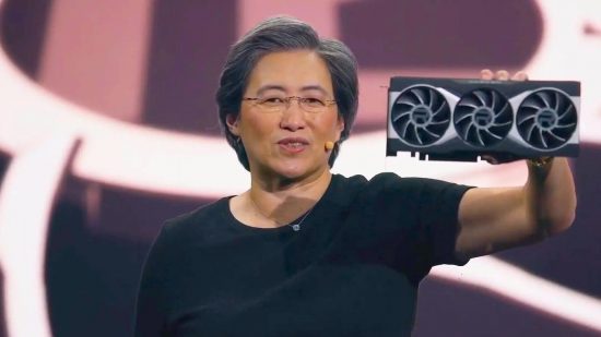 AMD CEO Lisa Su holding Radeon graphics card