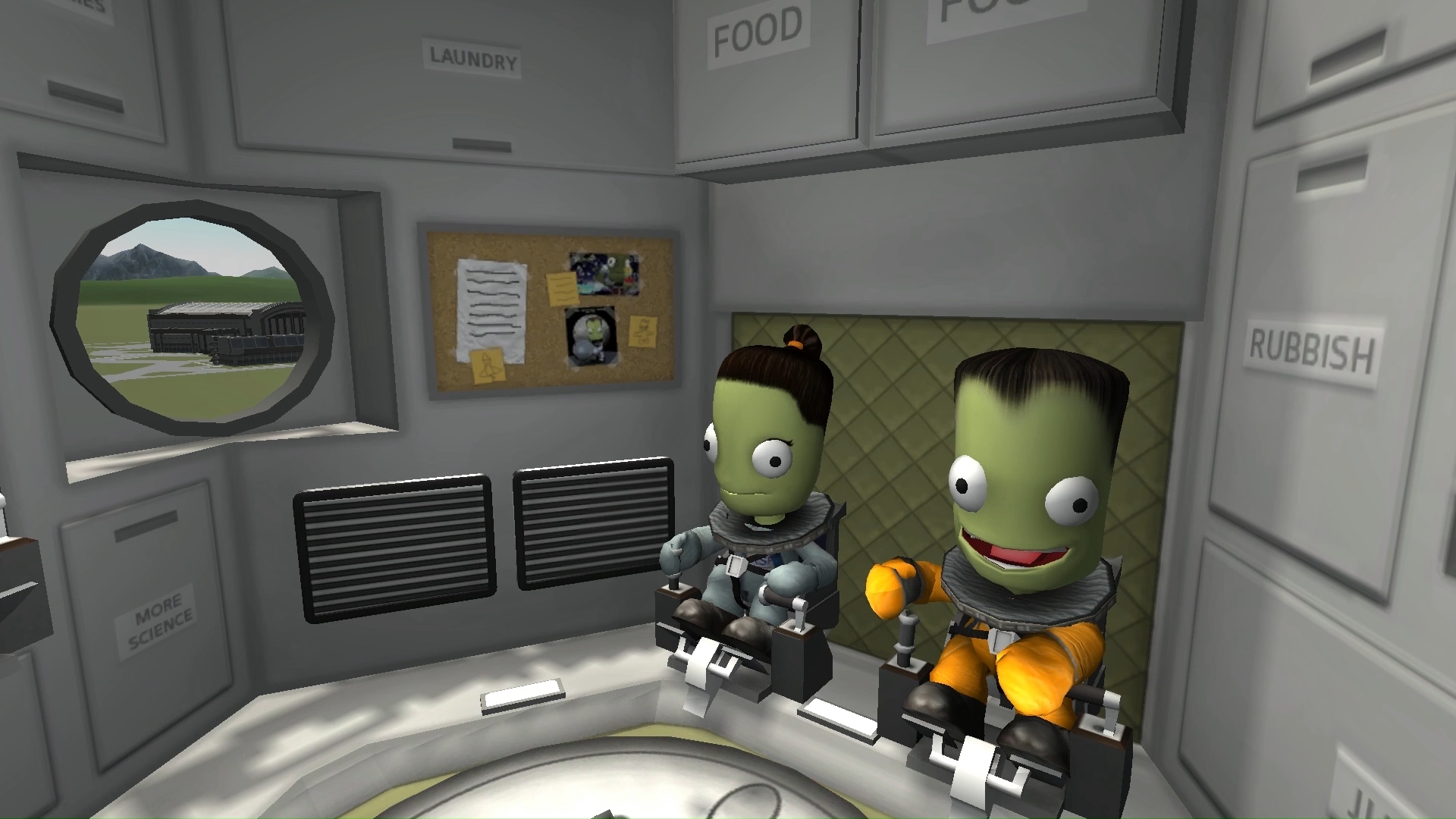 Best educational games: Kerbal Space Program. Image shows to Kerbal people sitting in a rocket waiting for it to launch.