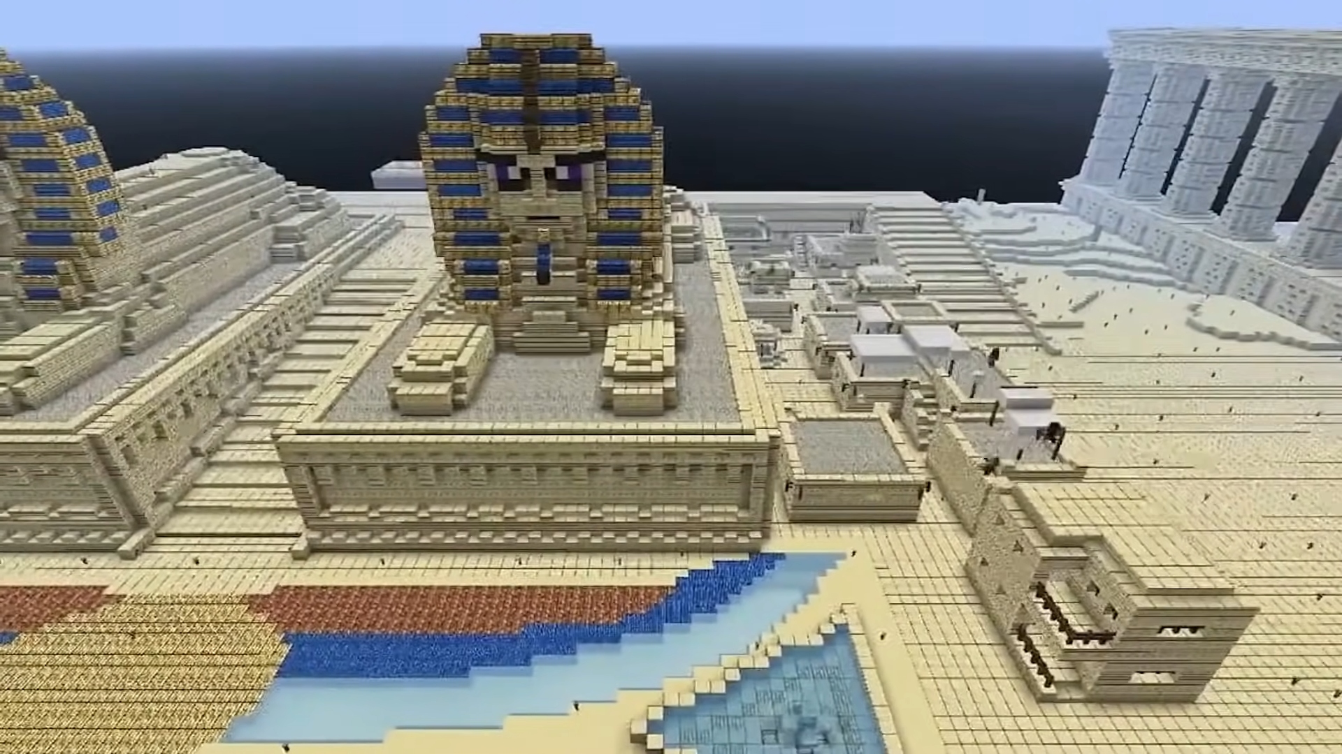 Game pendidikan paling apik: Minecraft. Gambar nuduhake sphinx Mesir digawe ing game