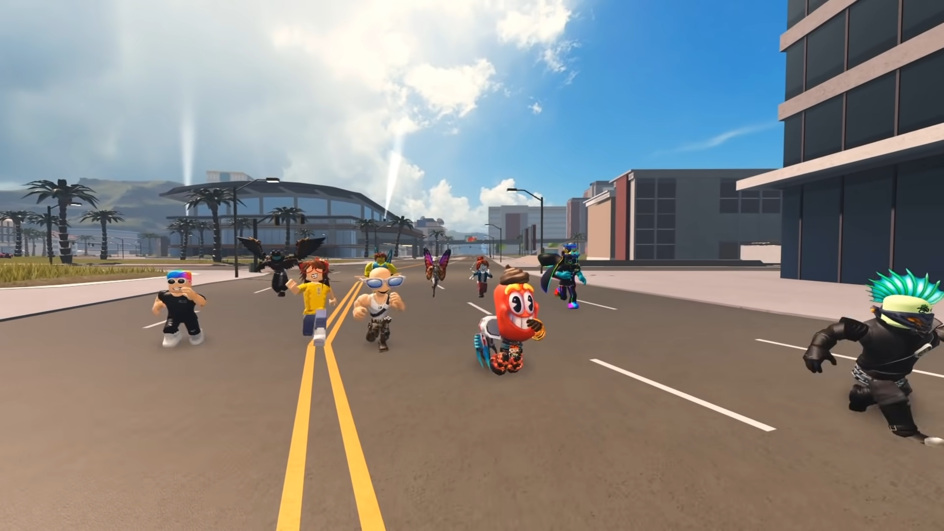 Best educational games: Roblox. Image shows a bunch of Roblox people walking around in a city.