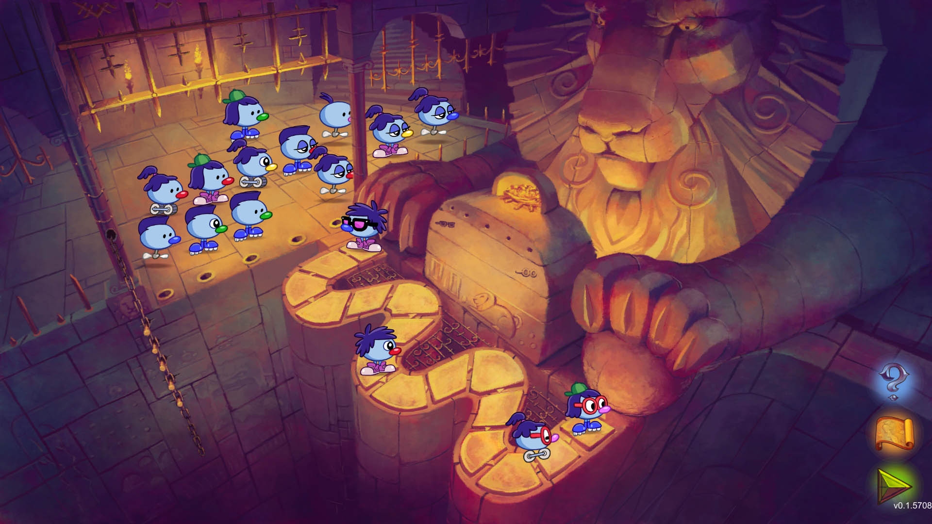 Best educational games: Zoombinis. Image shows a bunch of Zoombinis facing a problem.