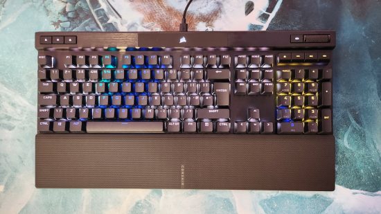 Corsair K70 RGB Pro review: A gaming keyboard against a patterned background