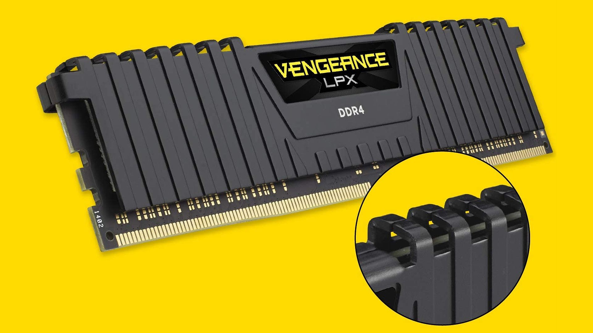 Corsair DDR4 low profile RAM on yellow backdrop