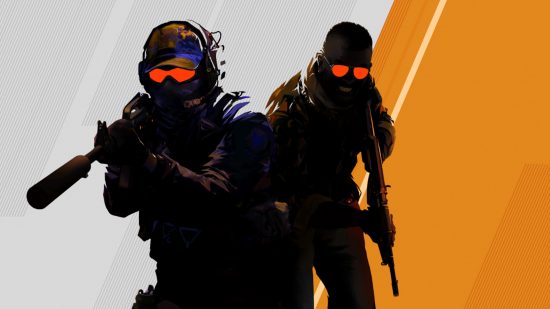 Дата на издаване на Counter-Strike 2: Двама стилизирани войници пред жълт и бял фон