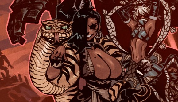 Huge Darkest Dungeon mod is basically an expansion, and it's free: An illustrated black woman with long hair smirks into the camera as a snake coils around her staring at the camera