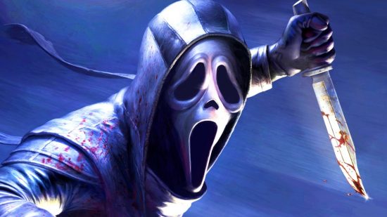 Dead by Daylight's new terror radius is a big boost for accessibility: A killer with a terrifying mask and a knife, Ghostface from BHVR horror game Dead by Daylight
