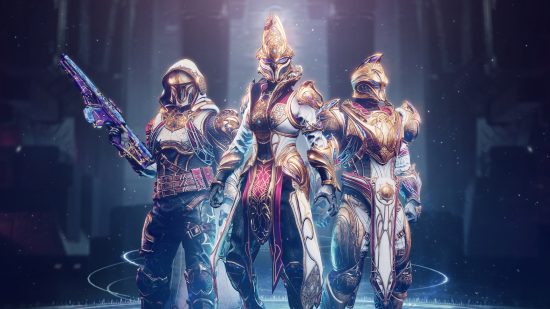Destiny 2 Stargazer guide - how to complete all quest steps: Three Guardians stand in seasonal armour in Destiny 2 Lightfall.