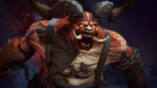 A "startling" Diablo 4 Butcher fight is just what Blizzard wanted: A red demon with curled fangs and and curled horns roars into the camera