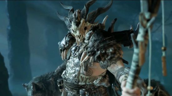 Найкращі заняття Diablo 4: Великий, м'язовий друїд носив тваринний череп як маску і тримає загрожуючий персонал