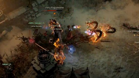Best Sorcerer Build in Diablo 4: The Sorcerer in Diablo 4 uses the Hydro spell, summoning a three-headed hydra that throws flames at enemies.