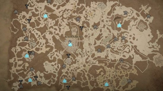 Diablo 4 tips: use the waypoints and highlighted areas on the map, image shows the Diablo 4 map with various points of interest.