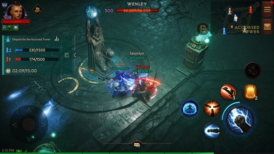Diablo Immortal update patch notes - players fighting in an Accursed Tower PvP match