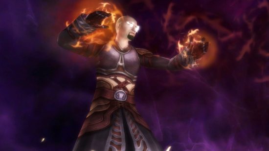 Dungeons and Dragons Steam sale hits Baldur's Gate price with a nat 20: A bald mage channelling firemagic in a black robe on a purple misty background