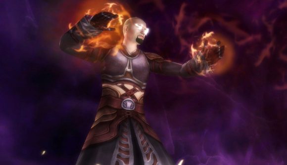 Dungeons and Dragons Steam sale hits Baldur's Gate price with a nat 20: A bald mage channelling firemagic in a black robe on a purple misty background