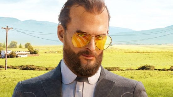 Far Cry 5 will temporarily be a free game, followed by an 85% discount: A man with long hair and sunglasses, Joseph Seed from Far Cry 5