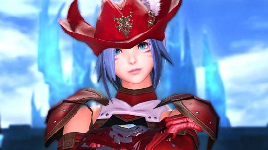 FFXIV Eureka Orthos - A blue-haired Miqo'te wearing Red Mage gear, the in-game character of Angelus Demonus