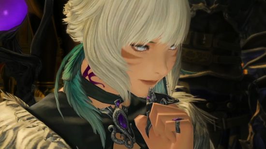 FFXIV 6.4 live letter 76 date - Y'shtola Rhul, a Miqo'te with white hair, brings her hand to her chin in thought