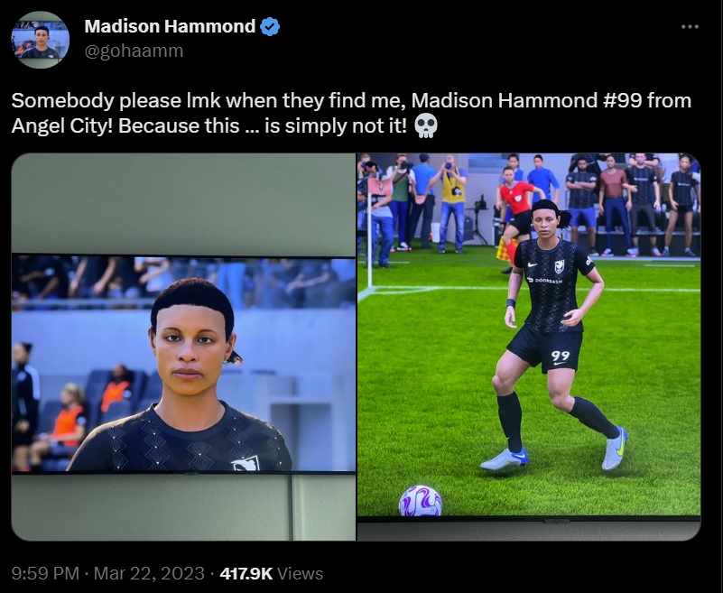 FIFA 23’s women look so bad, the players say it’s “wasting our time”: Footballer Madison Hammond as she appears in EA sports game FIFA 23