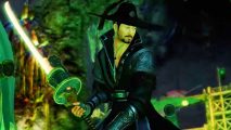Guild Wars 2 End of Dragons DLC sets up for fourth expansion: An Asian man dressed in traditional black samurai garb with a wide brimmed black hat and a trimmed goatee holds a huge sword