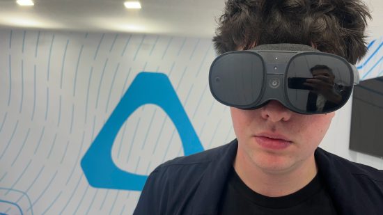 A person wearing the HTC Vive XR Elite headset