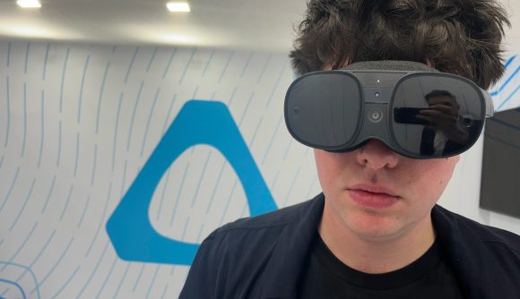 A person wearing the HTC Vive XR Elite headset