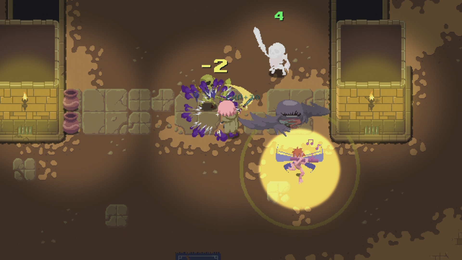 Indie game, roguelike, Sword of the Necromancer. A screenshot shows the protagonist fighting skeletons in a dungeon.