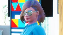 Life By You is coming for Sims 4, with early access confirmed for 2023: A person with sunglasses in front of a colourful artwork in life game Life By You