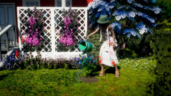 Life By You system requirements: A person (right) pours a watering can in their garden