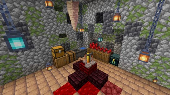 Minecraft potions recipes and brewing guide: a brewing room filled with the equipment needed to brew potions in Minecraft.