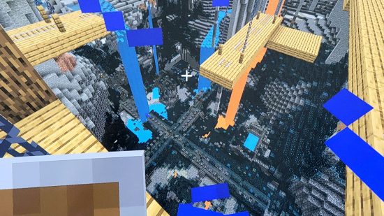 Minecraft seeds: A Minecraft ancient city seed shows two conjoined ancient cities below an exposed minecraft